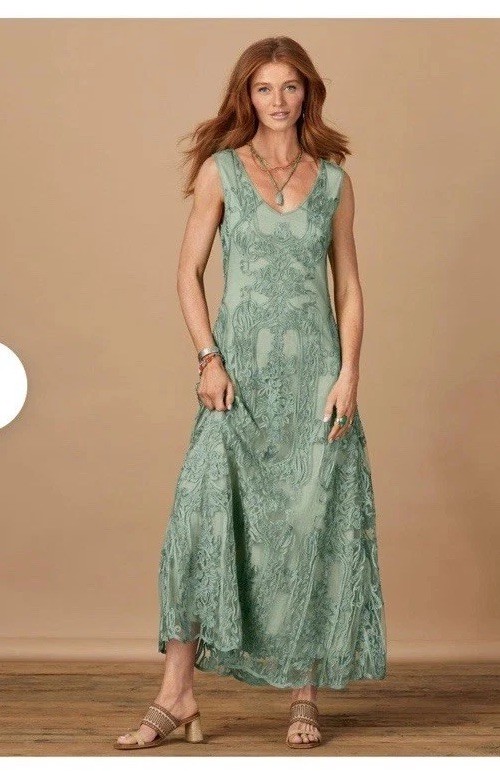 NEW! Sundance Catalog Madelyn Mae Dress Sage Teal Embroidered Woman Formal S