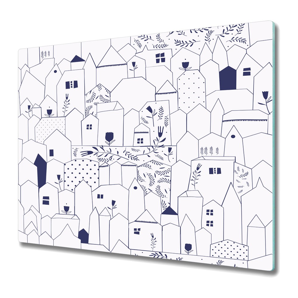Glass Chopping Cutting Board Figure cities blue and white photo 60x52