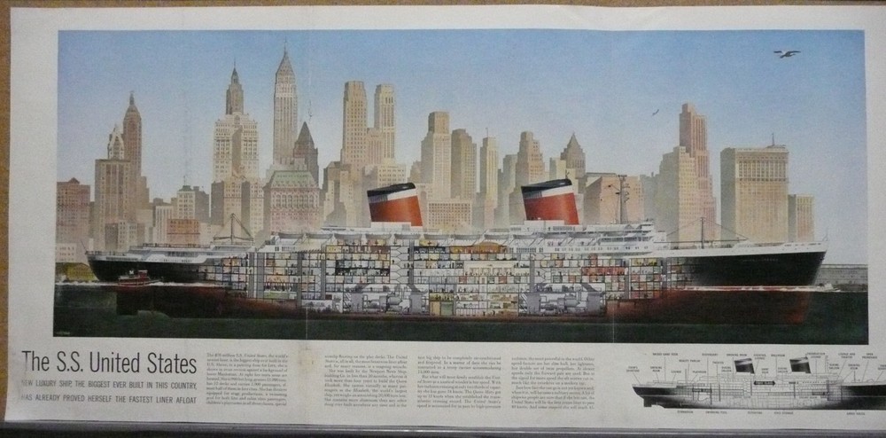 S.S. United States Ad Poster ; Ocean Liner Cruise Ship