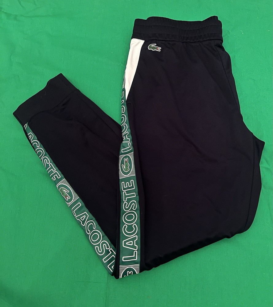 Lacoste Sport Joggers Navy Blue Green Logo Side Tape Track Pants Size XL