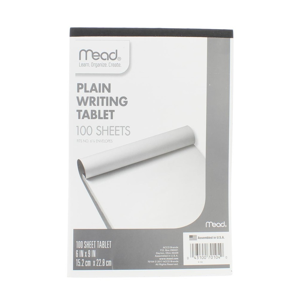 3 Pack Mead Writing Tablet, 6in X 9in, 100 Sheets, Plain
