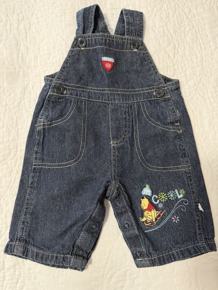 Vintage Winnie the Pooh Overalls Size 0-3 Months Denim Disney Embroidered Winter