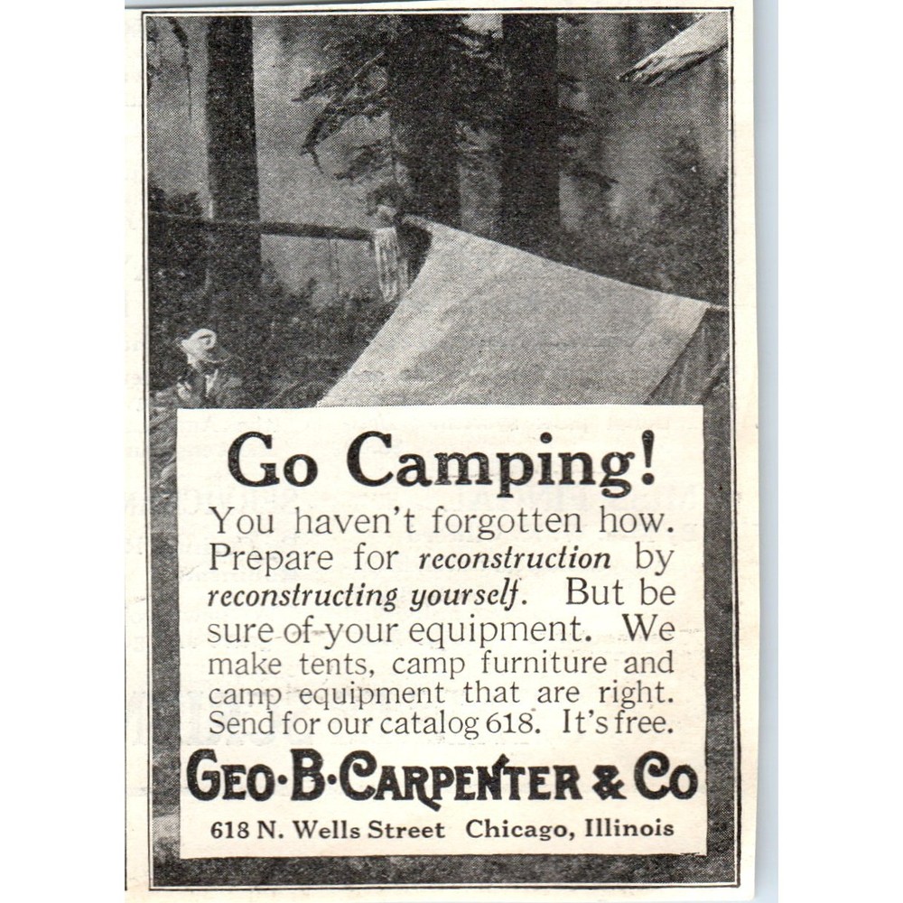 c1920 Harper's Magazine Ad - Geo. B. Carpenter Camping Equipment Chicago IL EA3