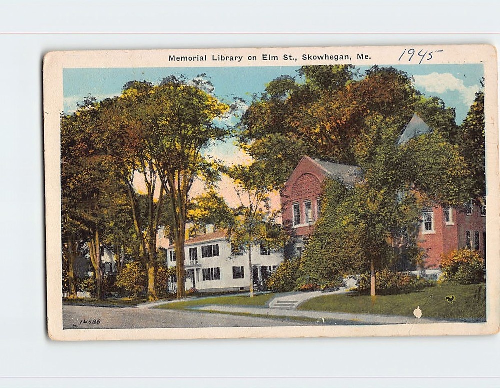 Postcard Memorial Library Skowhegan Maine USA
