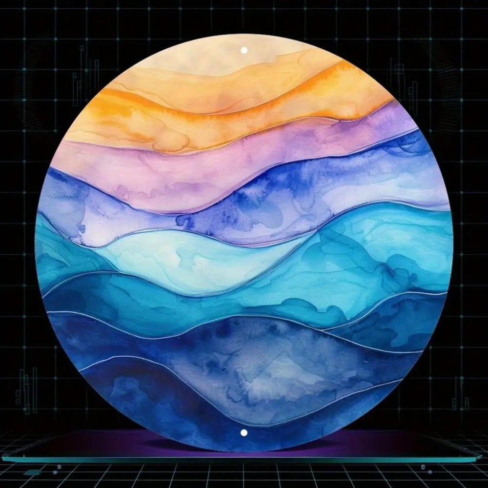 Vintage Watercolor Wave Abstract Round Metal Wall Art