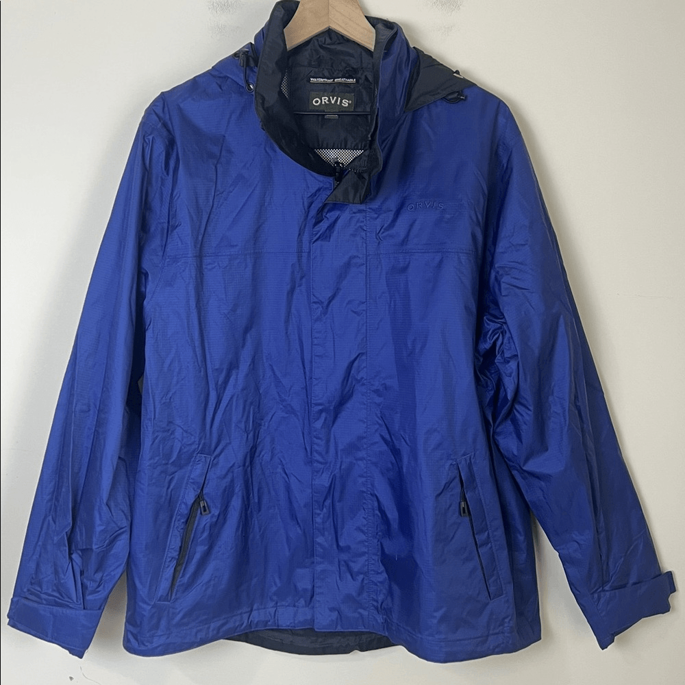 Orvis Men's Rain Jacket Waterproof Breathable Hooded Ripstop Size Medium Blue