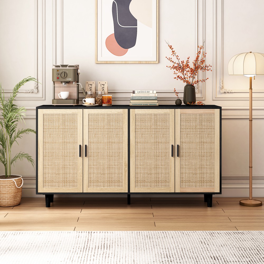Storage Cabinet with Four Doors Adjustable Shelves Multi-Purpose and Versatile