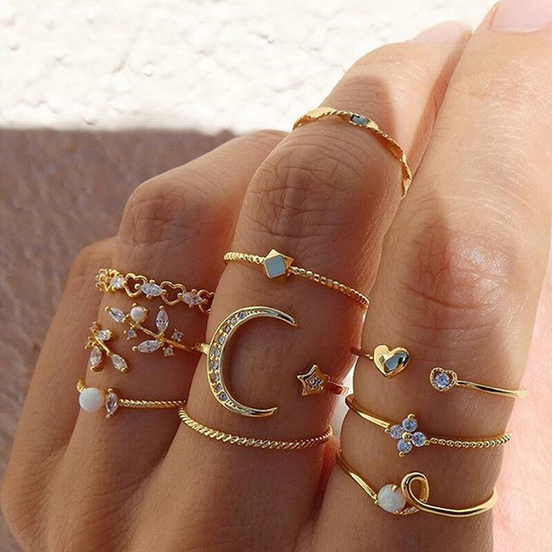 10Pcs/set Moon Star Rings Women Girls Bohemian Jewellery set Gifts Accessor.a5