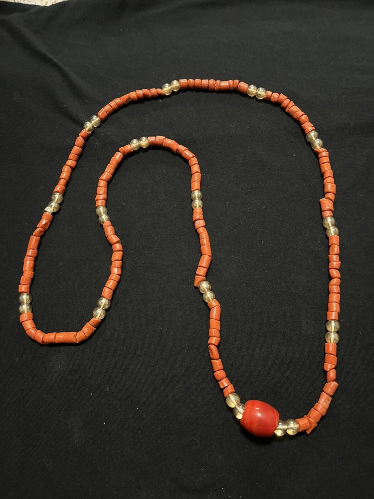 Antique Vintage Long Red Natural Coral Bead Necklace Rare Collar Bracelet Ifa