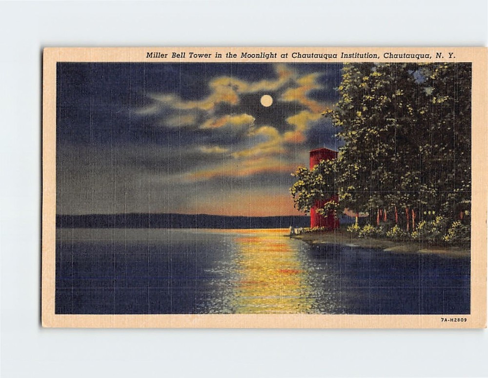Postcard Miller Bell Tower in the Moonlight at Chautauqua Institution New York