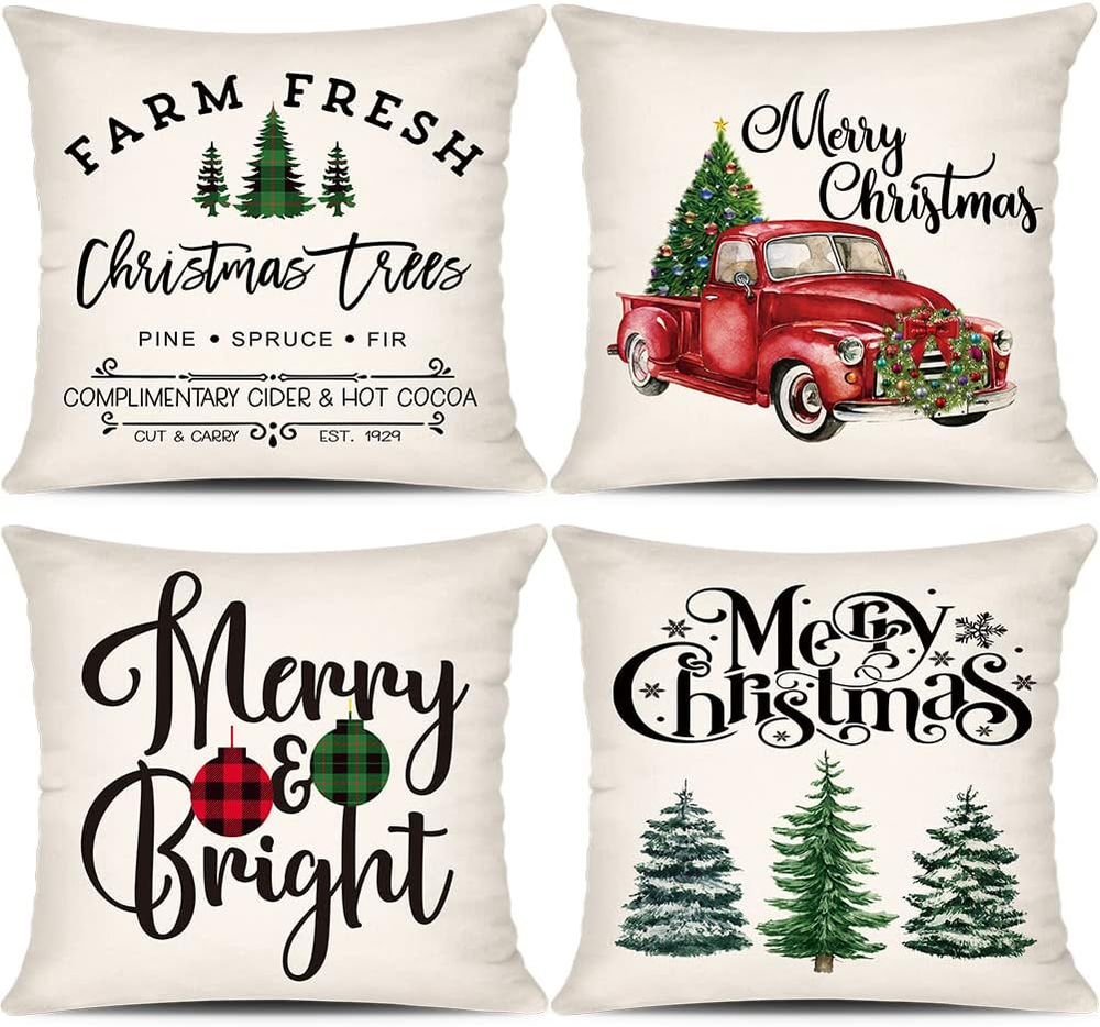 Christmas Pillow Covers 16X16 Set of 4 Farmhouse Christmas Decor Throw Pillows B