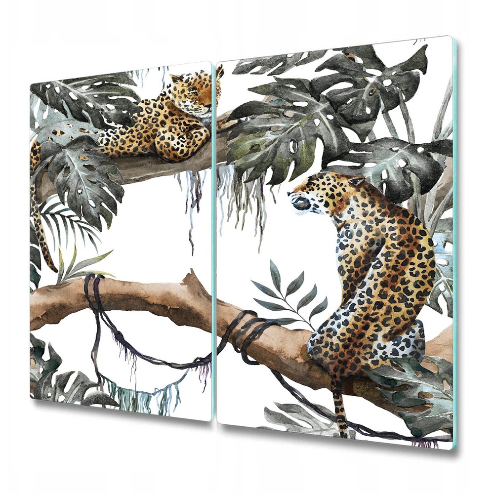 Tempered Glass Chopping Cutting Board Jungle Wildlife Leaves Leaf cats 2x30x52