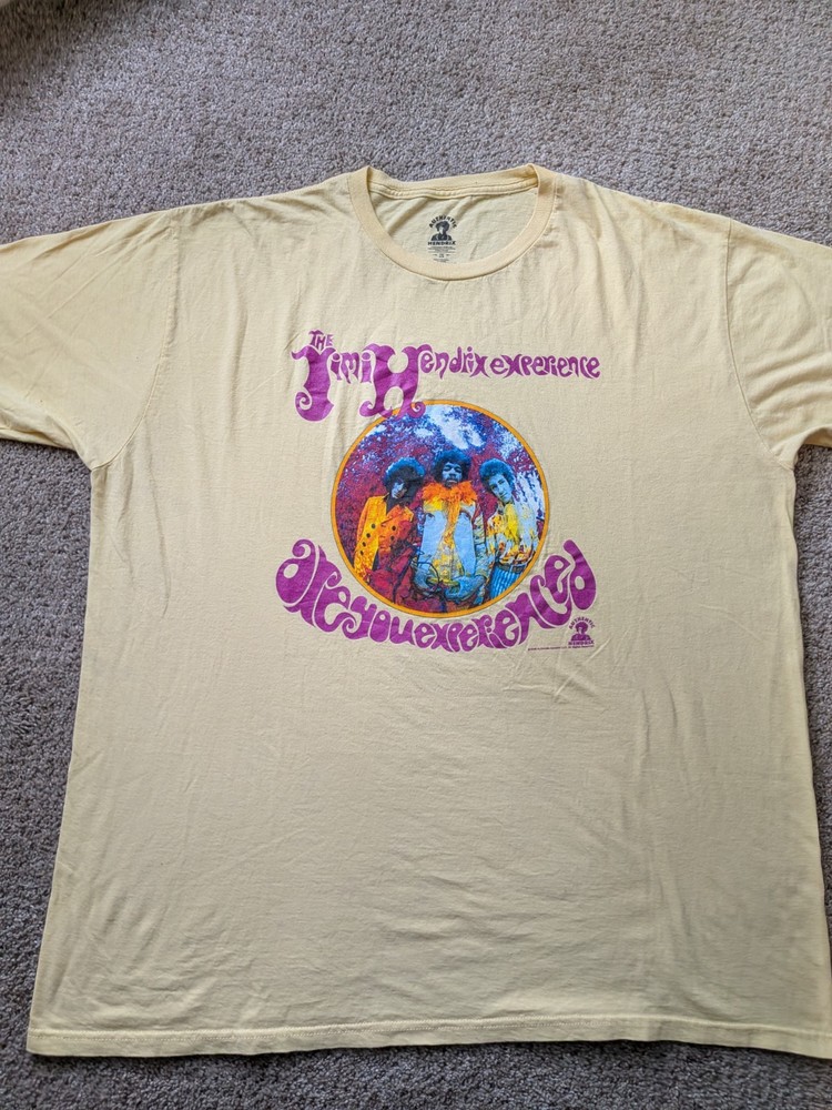 Jimi Hendrix Experience Graphic T Shirt Mens 2XL Yellow Psychedelic Band Tee