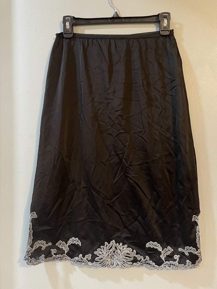 Vintage Eve Stillman Black Slip Skirt Embroidered Floral Skirt Size Medium