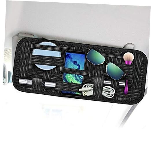 2-Pack Anti-Slip Elastic Woven Car Sun Visor Storage Organizer