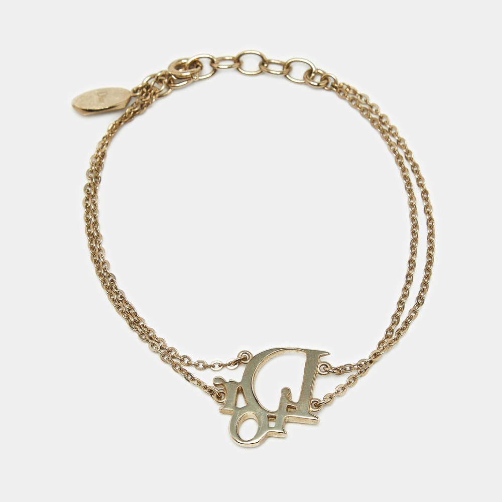 Dior Logo Crystals Gold Tone Adjustable Bracelet