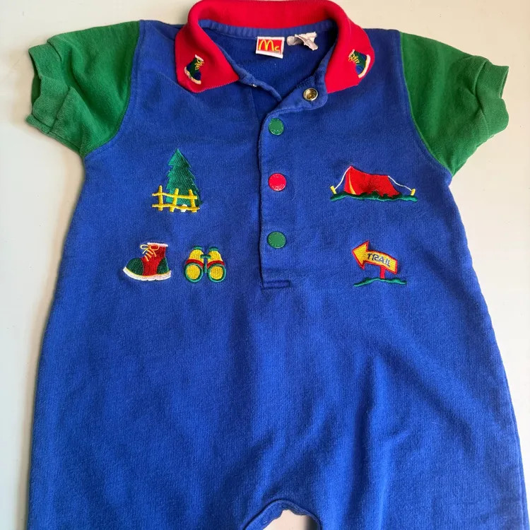 Vintage Mckids Romper Infants 18 Months Blue - Embordered Camping 90S Mcdonald'S