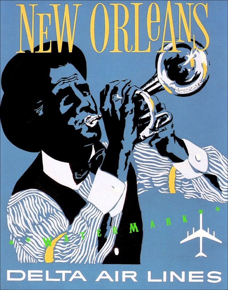 New Orleans Vintage Poster Delta Airline Travel Print FREE Us Postage