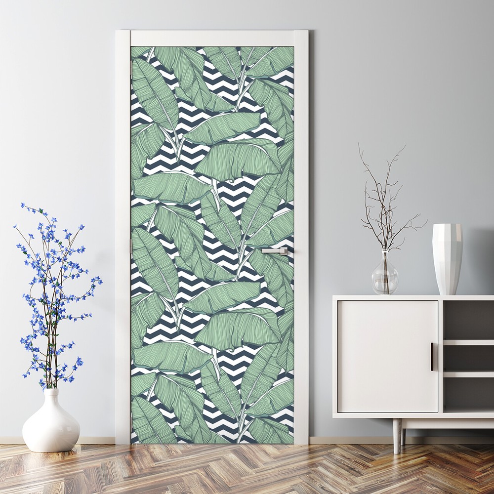 Minimalistic Tropical Monstera Leaf Bubble Free Door Decal Sticker