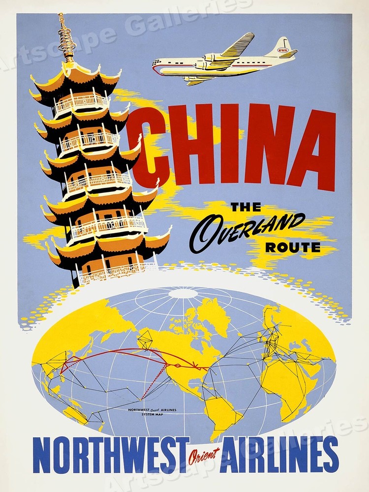 1935 China the Overland Route NW Orient Airines China Travel Poster - 18x24