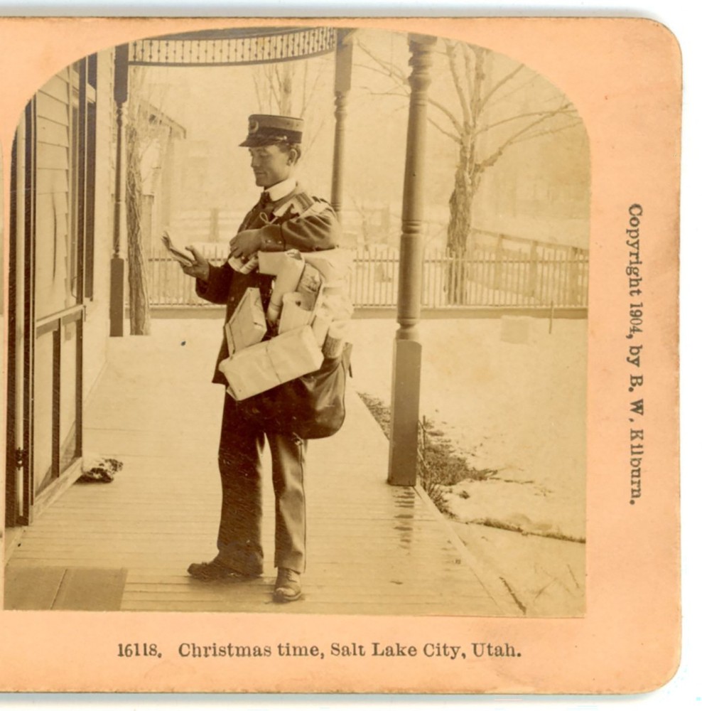 Postman Christmas Time Salt Lake City UT Kilburn Stereoview