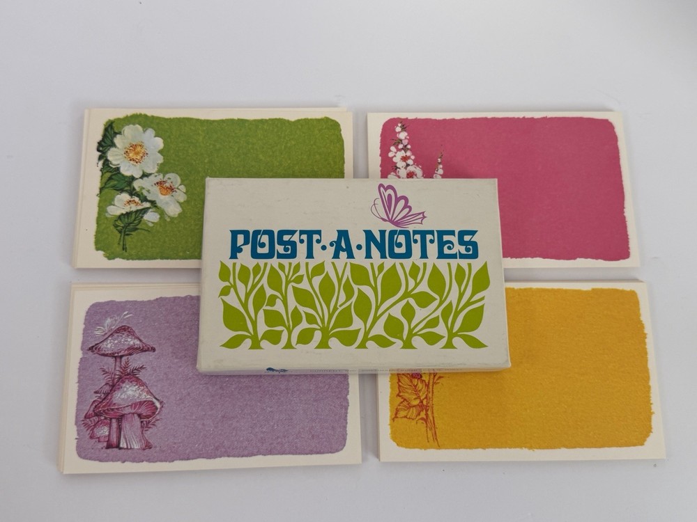 Vintage 1970s Post-A-Notes Floral Note Card Set Boxed Retro Stationery 39 Cards