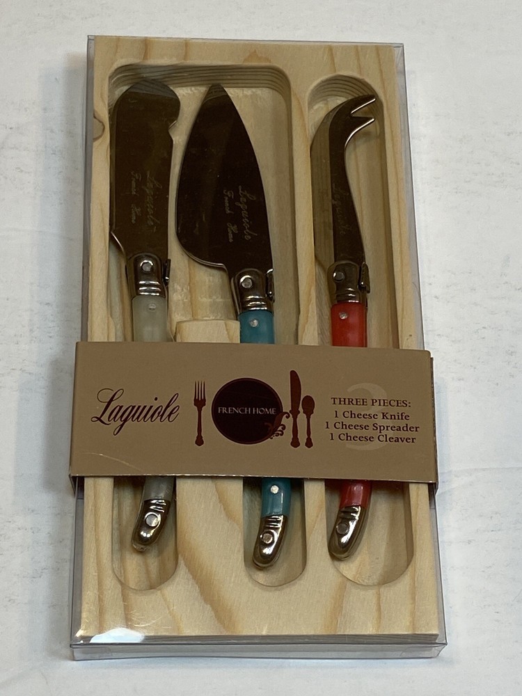 Laguiole French Home Set Cheese Knife Spreader Charcuterie Cleaver Storage w Box