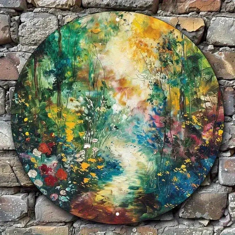 Round Abstract Landscape Painting Aluminum Wall Art