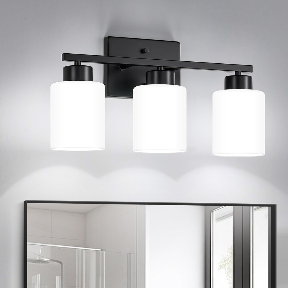 Black Bathroom Light Fixtures, 3-Light Modern Vanity Light over Mirror, Wall Sco