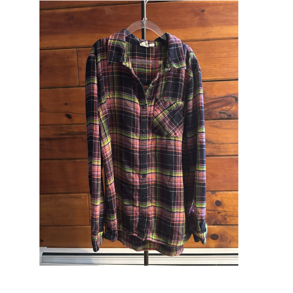 GAP Kids Plaid Button-Up Shirt Multicolor Rayon Long Sleeve Girls XXL (14-16)