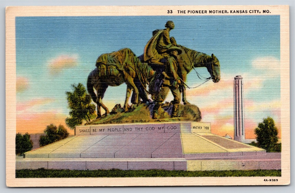 Kansas City Missouri~Pioneer Mother Statue~Vintage Postcard
