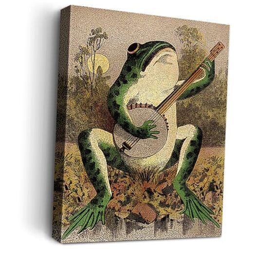 Vintage Banjo Frogrt Posters Canvas Painting Creativityesthetic Green Poster A