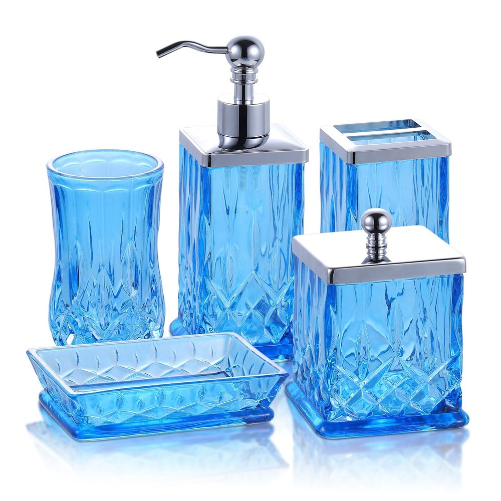 Glass Bathroom Accessories Set - Luxury 5 Pc Glass Bathroom Accessory Set Inc...