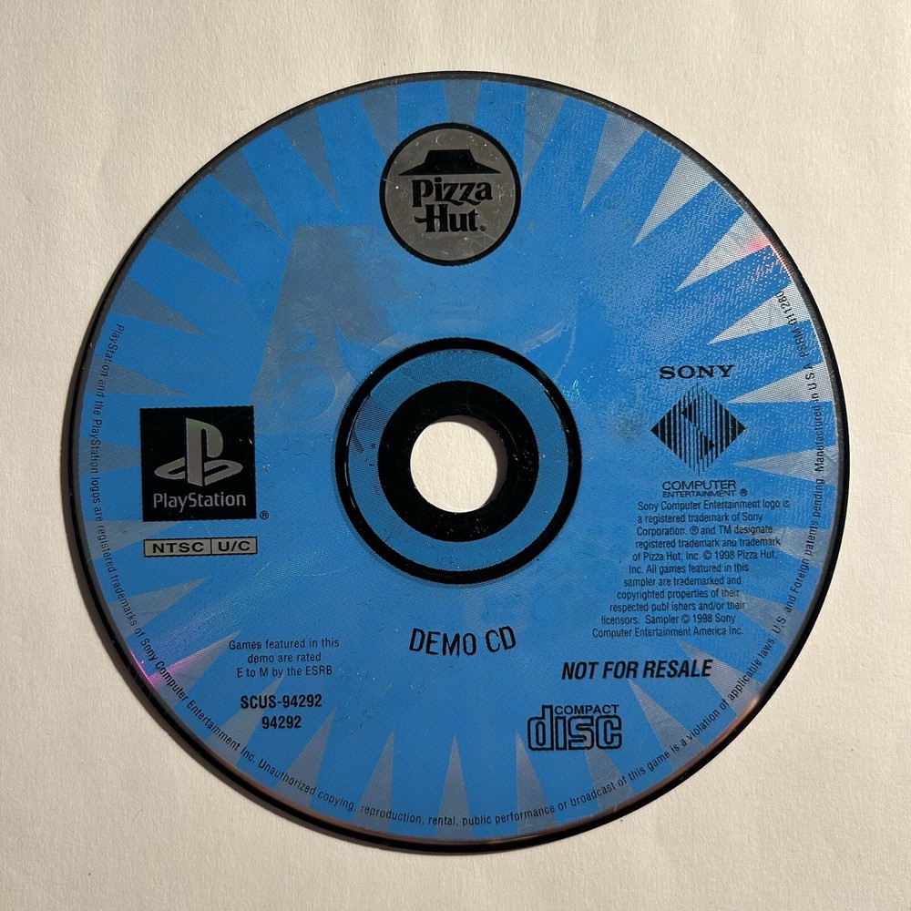 Sony PlayStation 1 Pizza Hut Demo CD Not For Resale SCUS-94292 Disc Only PS1