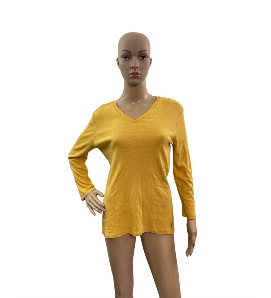 Liz Claiborne Women’s Size M Medium Long Sleeve V Neck Solid Yellow Tee
