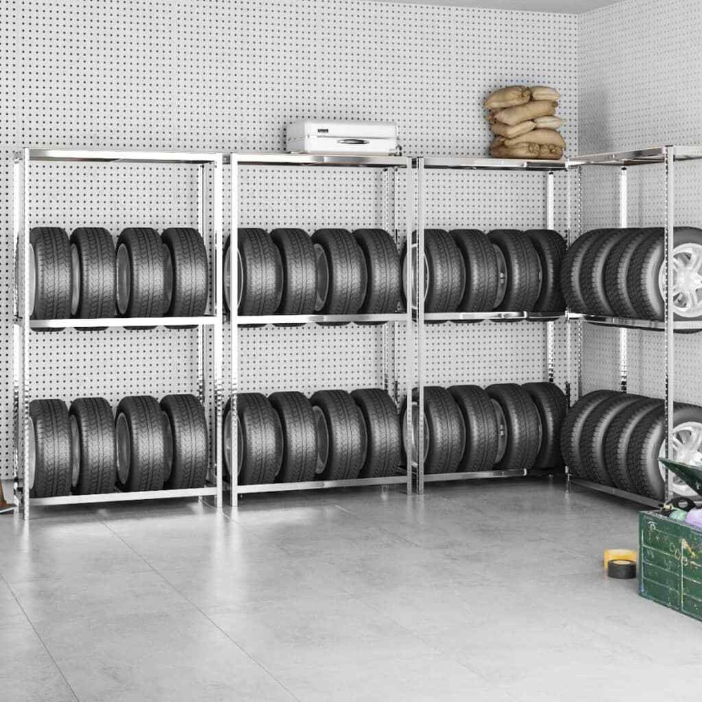 NNEVL 2-Layer Tire Racks 4 pcs Silver 110x40x180 cm Steel