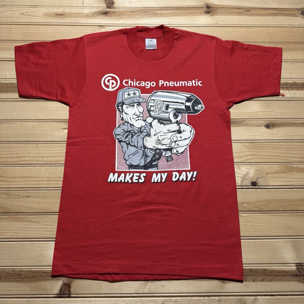 Vintage 80s Dirty Harry Chicago Pneumatic  Parody Cartoon Tool Shirt Size Medium