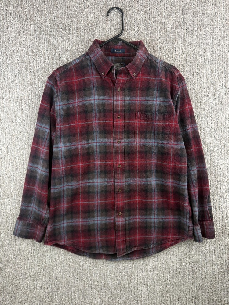 Pendleton Mason Flannel Shirt Mens Large Red Plaid Button Down Long Sleeve