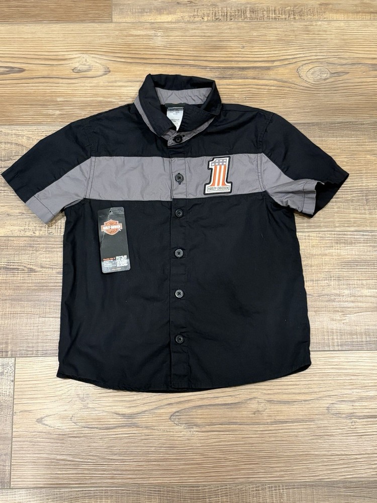 Harley Davison Boys 4/5T Work shop Button Up Tshirt New With Tags black