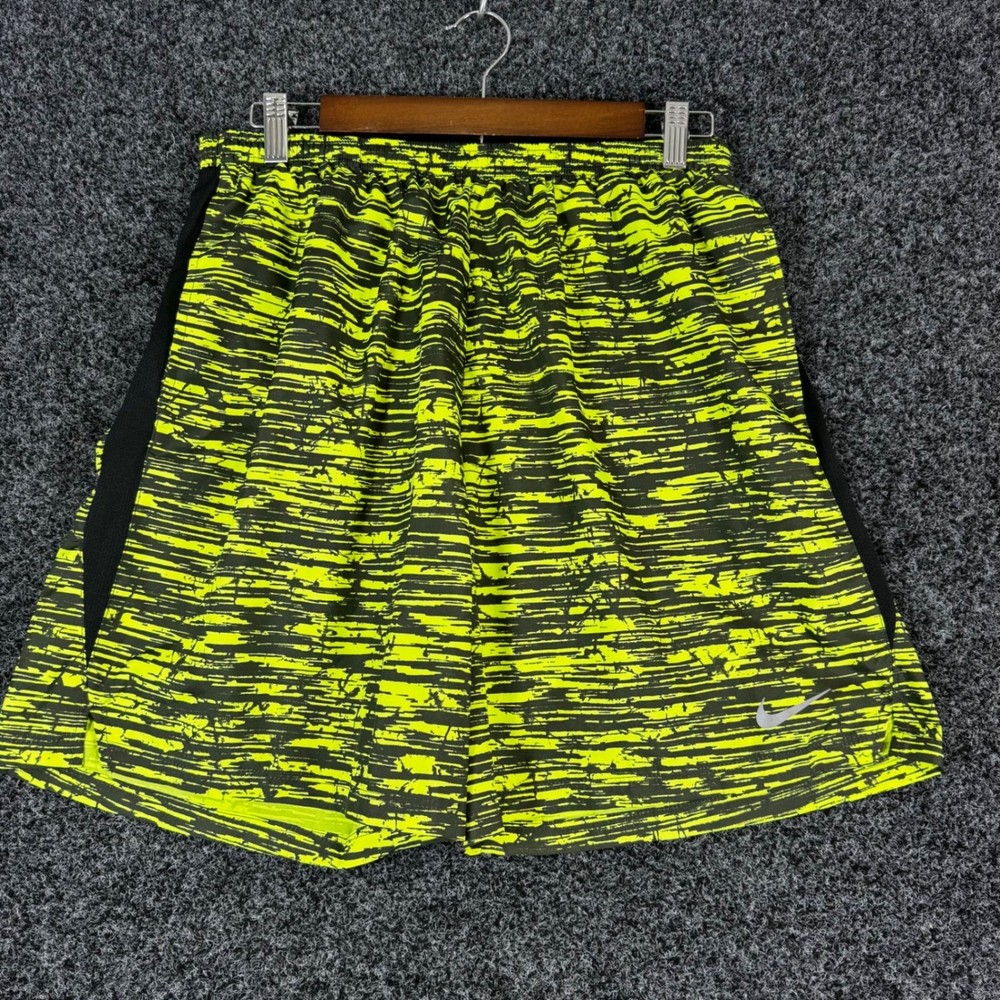 Nike Running Dri-FIT Shorts Mens Large Volt Yellow Black Graphic Print Athletic