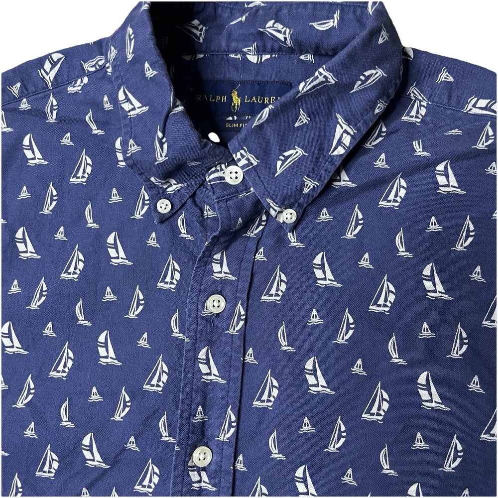 Polo Ralph Lauren Men Large Slim Fit Sailboat Print Button Down Shirt