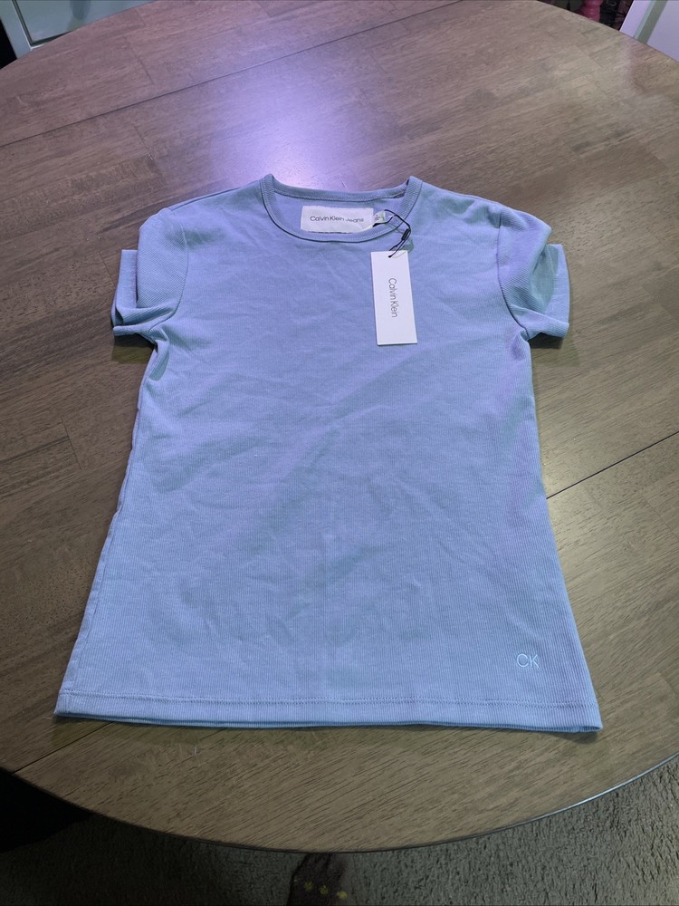Calvin Klein Blue Short Sleeve Crew Neck Embroidered Women's T-Shirt Size M