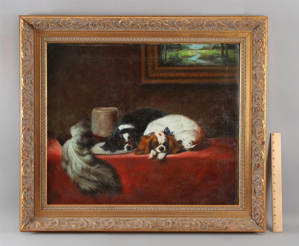 Antique KING CHARLES CAVALIER SPANIEL Dog Painting after Henry Edwin Landseer20x24 O/C...NO RESERVE...Possible FREE Delivery!