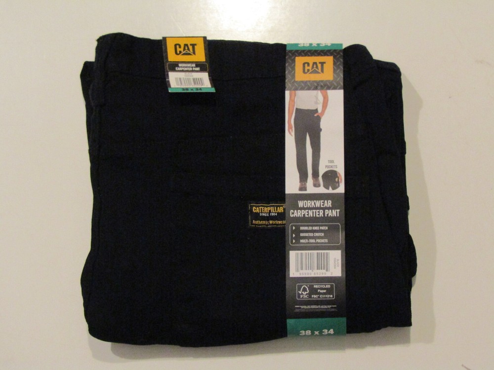 CAT CATERPILLAR Black Workwear Carpenter Pants 36 W 34 L NWT Mens
