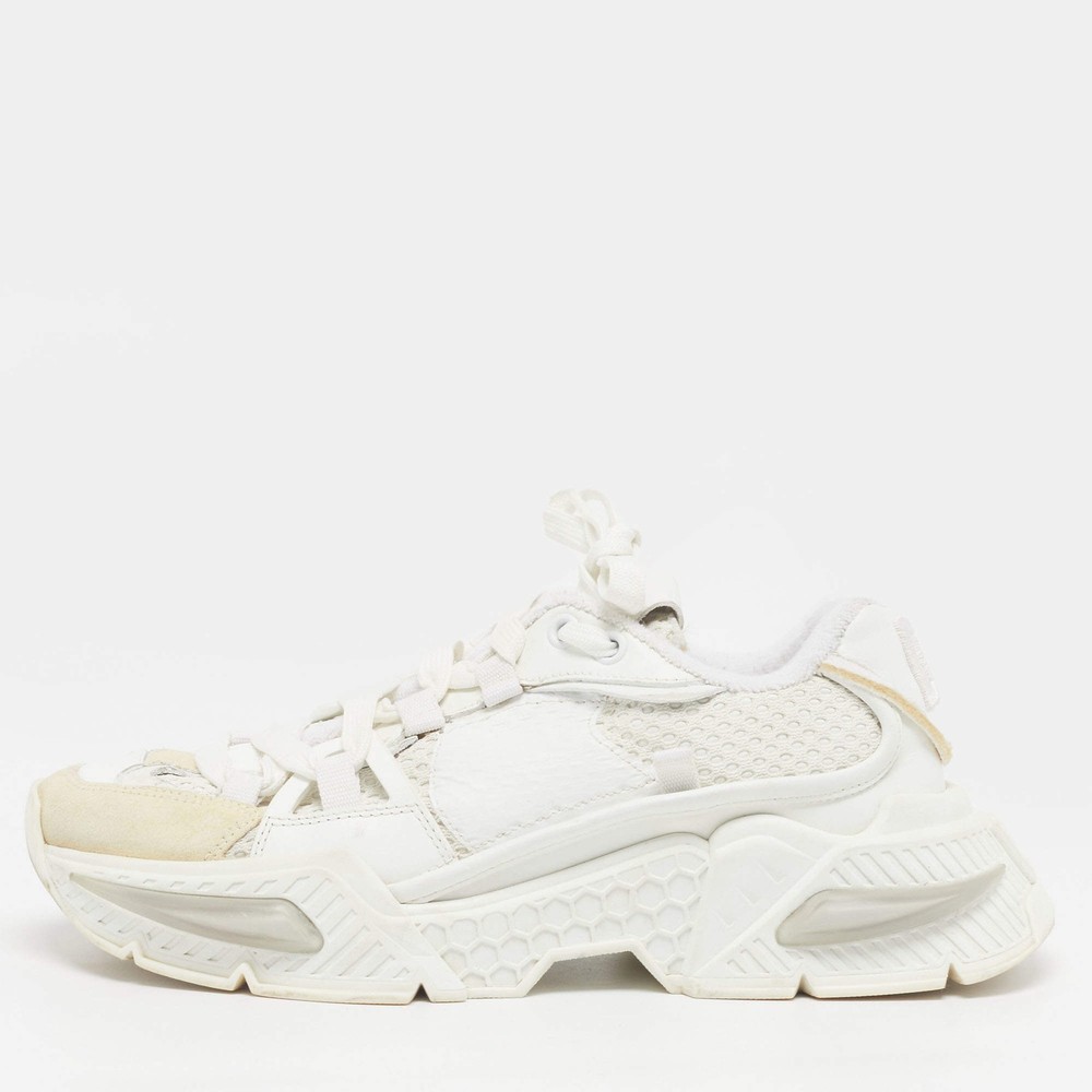 Dolce Gabbana Airmaster Size 37.5 White Leather and Mesh Lace Up Sneakers