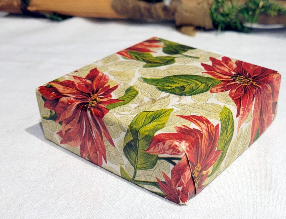 Smaller Poinsettia themed Christmas Gift Box. 1920s. Hall Brothers. USA.
