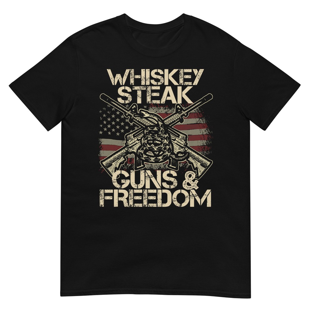 USA Flag Guns Whiskey Steak Freedom T-Shirt - Perfect Fathers Day Gift