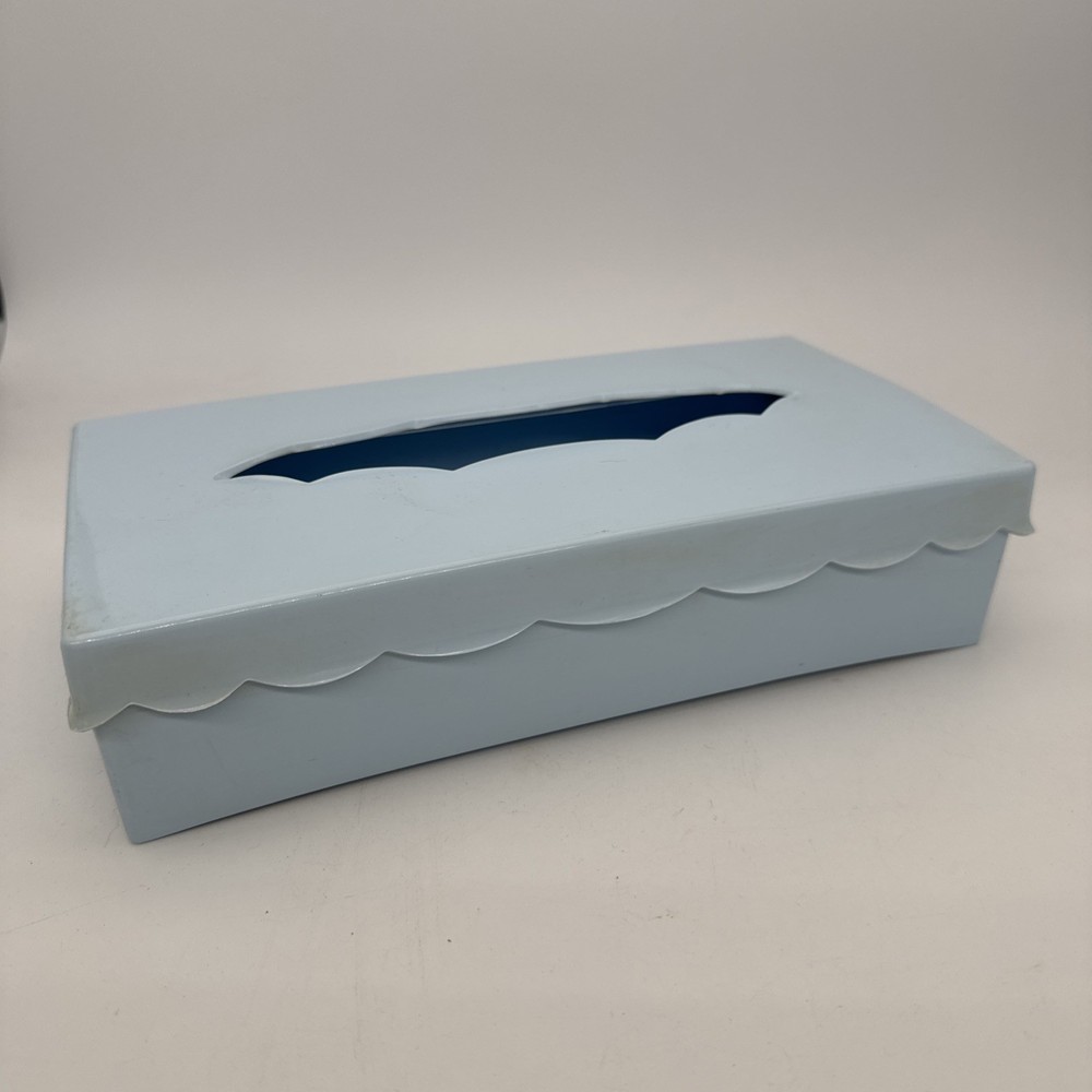 Wolff Products Vintage Plastic Tissue Box Holder Scalloped Mountable Baby Blue