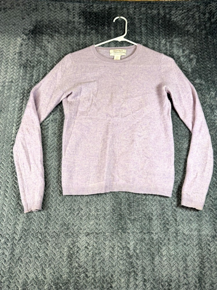 Ellen Tracy Sweater Womens XS Pink Cashmere Crew Neck Tight Knit Long Sleeve