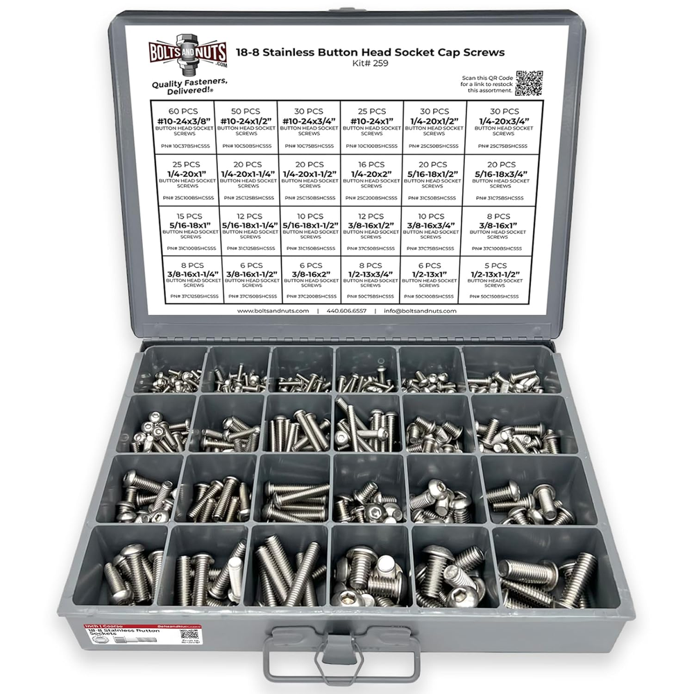 Inch 18-8 Stainless Steel Allen Button Head Socket Cap Screws Bolts Assortment -